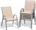 Patio Chairs Set of 6, Easily Set Up Stackable Outdoor Dining Chairs with High Back and Wide Seat, All Weather Breathable Outdoor Chairs Set of 6 with Metal Frame for Backyard Deck Pool, Beige by Dovov