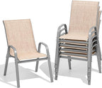 Patio Chairs Set of 6, Easily Set Up Stackable Outdoor Dining Chairs with High Back and Wide Seat, All Weather Breathable Outdoor Chairs Set of 6 with Metal Frame for Backyard Deck Pool, Beige by Dovov