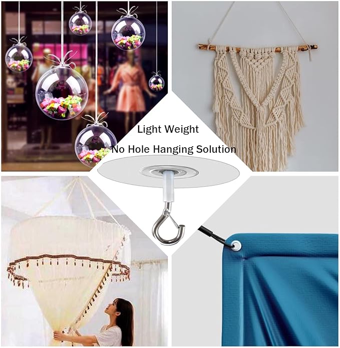 No Hole Adhesive Ceiling Hooks for Hanging Light Plants, Sticky Eye Hooks for - Image 4