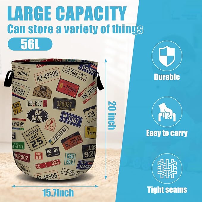Colourful Car Number Plates Laundry Basket, Laundry Hamper Collapsible Oxford - Image 2