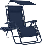 Best Choice Products Folding Zero Gravity Outdoor Recliner Patio Lounge Chair w/Adjustable Canopy Shade, Headrest, Side Accessory Tray, Textilene Mesh - Navy by BestChoiceProducts