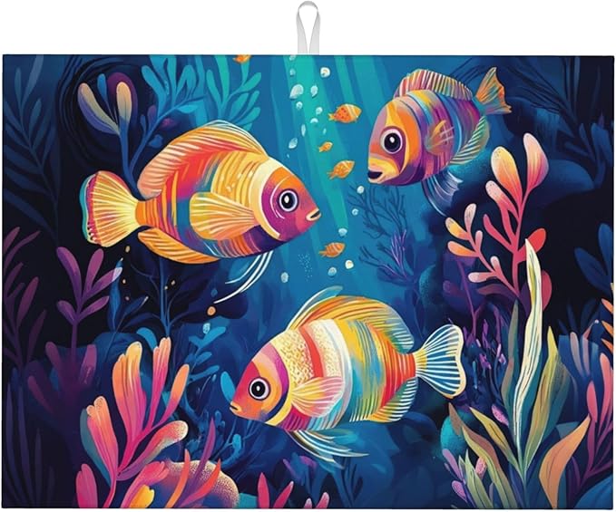 Colorful Fishes Ocean Dish Drying Mats by Unknown