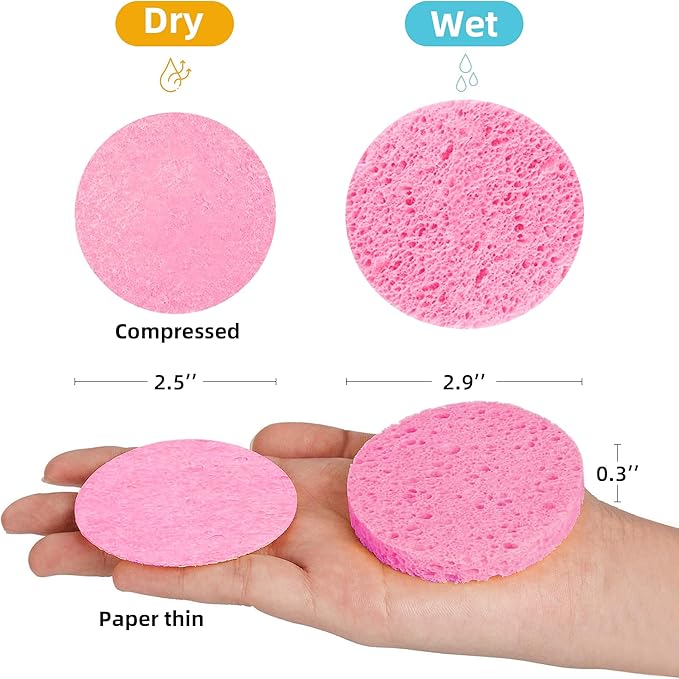 120-Count Compressed Facial Sponges|Kickleen 100% Natural Cellulose Cosmetic - Image 2