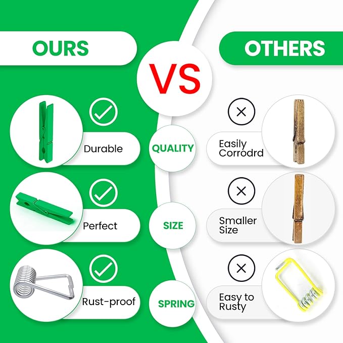 50PCS Colored Wooden Clothespins, 2.9inch Green Clothes Pins - Image 2
