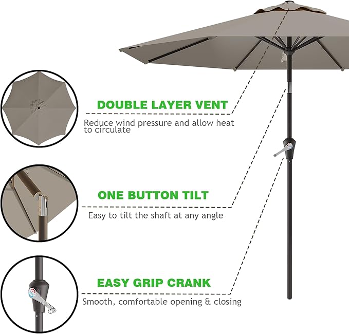AreShark 9 FT Patio Umbrella for Outdoor, Outdoor Umbrella with Push Button Tilt and Crank, Outdoor Patio Umbrellas with 8 Sturdy Ribs for Market, Garden, Deck, Backyard, Pool (Mist Gray) - Image 2