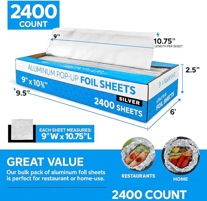 2400 Count Pre-Cut Deli Foil Sheets – 12” Heavy-Duty Pop-Up Aluminum Sheets - Image 2
