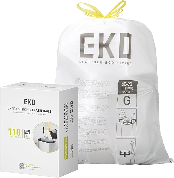 EKO 21 Gallon / 50-90 Liter, Extra-Strong Unscented Garbage Bags, Easy-Dispense by EKO