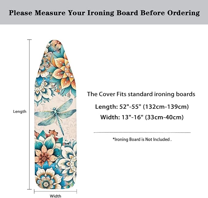 Boho Floral Dragonfly Ironing Board Cover 15x54 Inches, Standard Size Ironing - Image 6