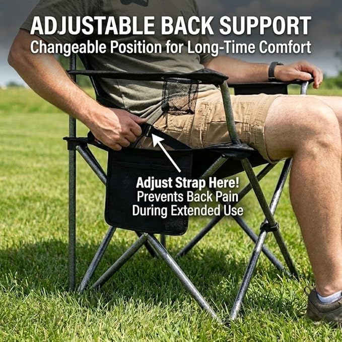FAIR WIND 2 Pack Heavy Duty Camping Chair, Oversized Padded Folding Chair for Big and Tall (450lbs), Extra Wide Seat with Integrated Cooler & Storage Pocket, Adjustable Lumbar Support for Outdoor - Image 5