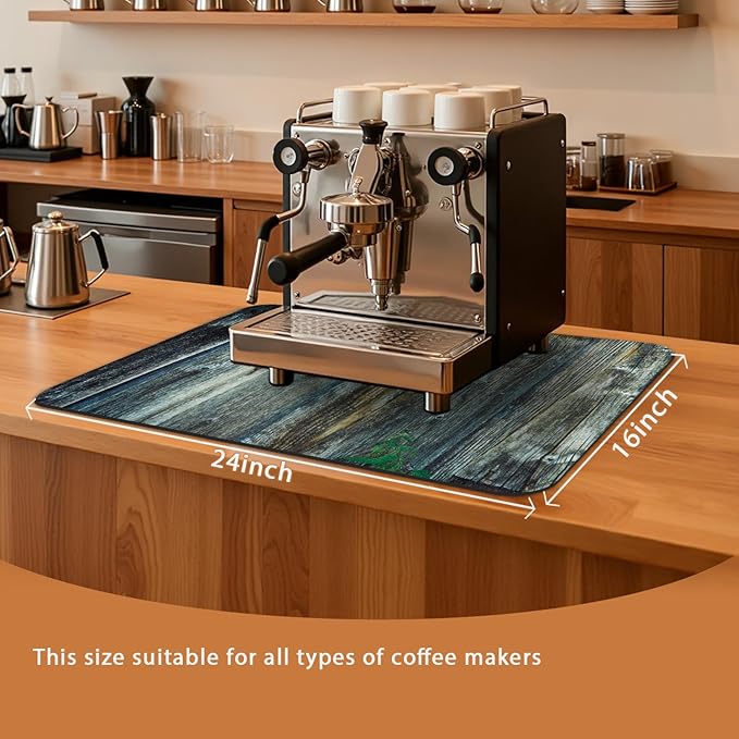 Coffee Bar Mat 24x16 Inch, Wood Grain Panel Design, Absorbent Hide Stain Rubber - Image 2