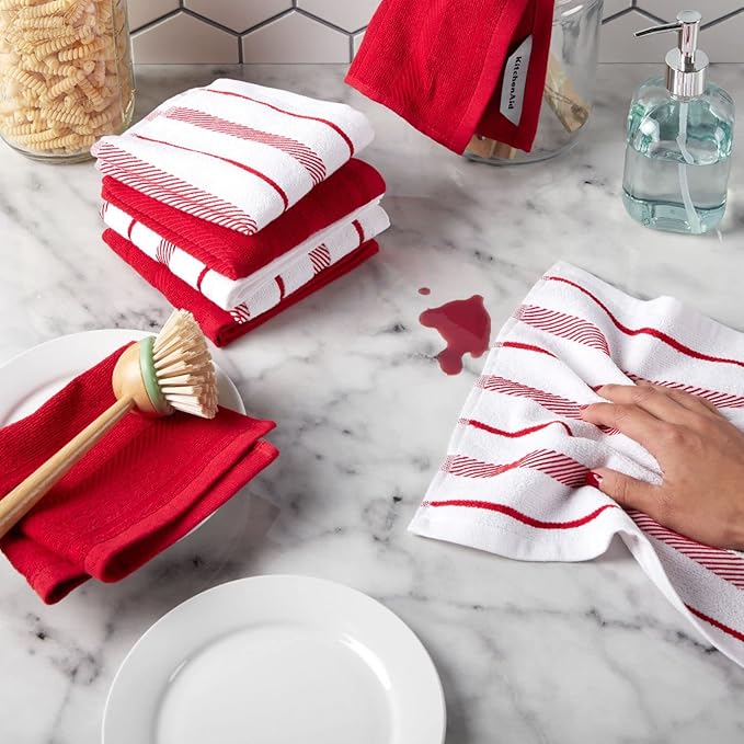 KitchenAid Albany Dishcloth 8 Pack Set, Passion Red/White - Image 2