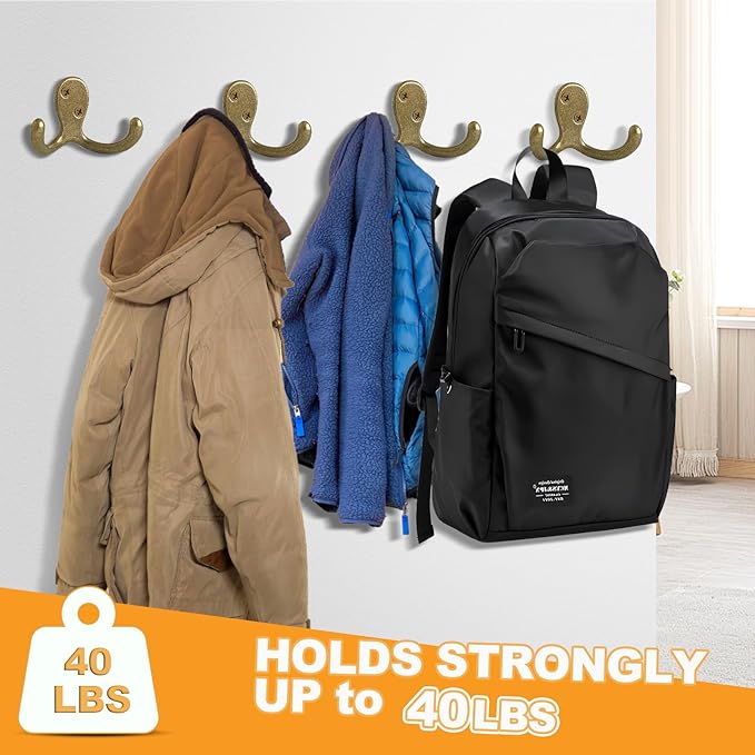 10 Pack Coat Hooks Wall Hooks for Hanging, Heavy Duty Double Prong Metal Hook - Image 3