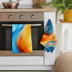 Orange Blue Kitchen Dish Towels Set of 4, Soft Absorbent Marble Decorative Tea - Image 4