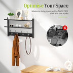 Two-Tier Wall Shelf with Hooks, Entryway Key Hooks - Image 4