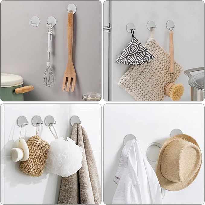 VIS'V Adhesive Hooks, Small Metal Shower Wall Stick on Hooks, Waterproof - Image 2