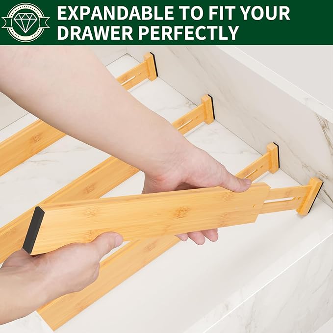 4 Pack Bamboo Drawer Dividers 2.6" High, Adjustable Spring Loaded Clothes - Image 6