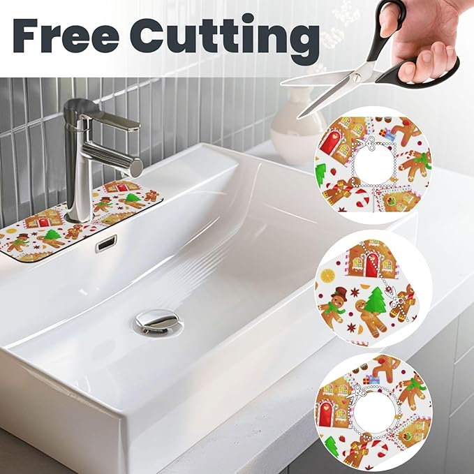 Christmas House Gingerbread Man Furits Kitchen Sink Splash Guard Faucet Mat 1 - Image 3