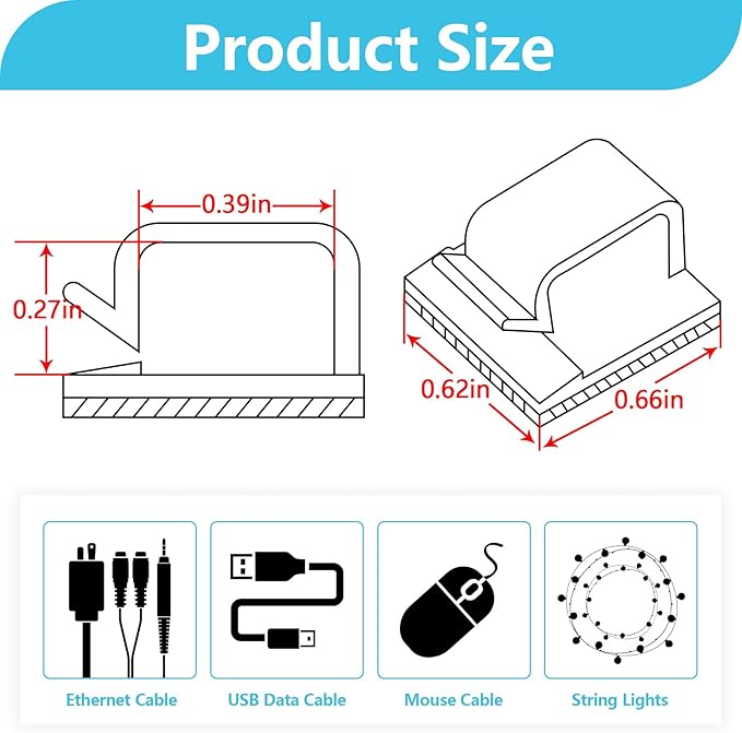 100PCS Cable Clips, Adhesive Wire Clips Organizer Cord Clips Management - Image 2