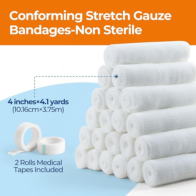Gauze Rolls Bandages, Conforming Stretch Gauze Bandage 4 Inch, 24 Rolls - Image 2