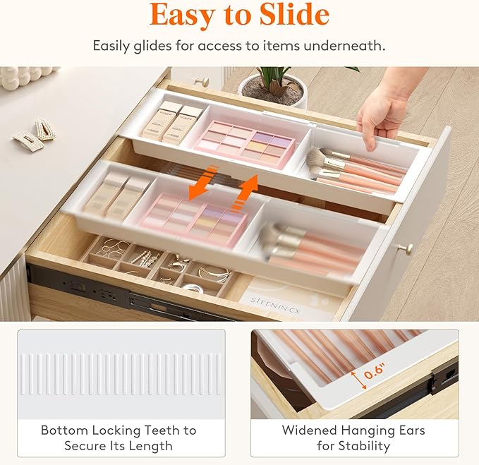 Lifewit Sliding Makeup Drawer Organizer, Fits 13-20" Deep Drawers, Extendable - Image 7