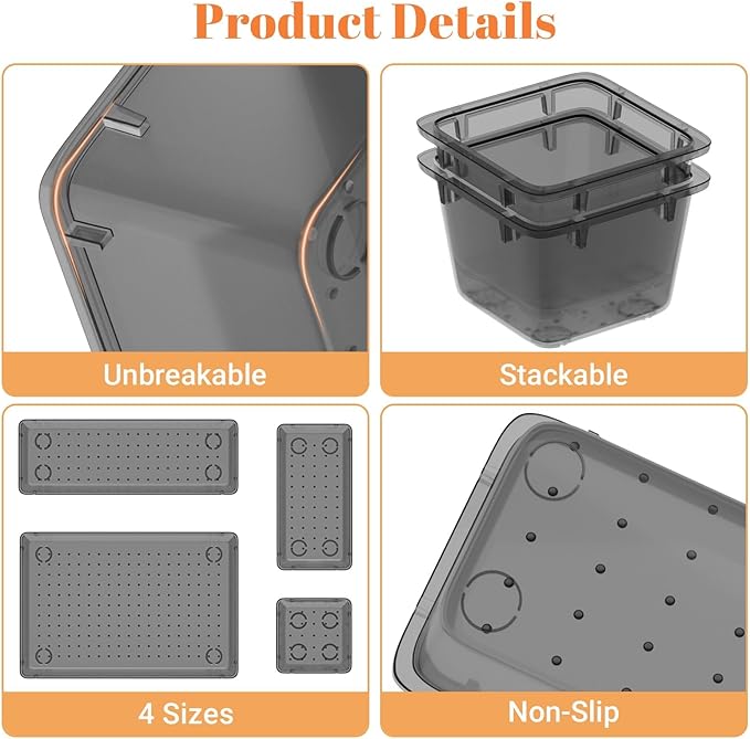 15 PCS Clear Plastic Drawer Organizer Set, 4-Size Acrylic Drawer Storage Trays - Image 4