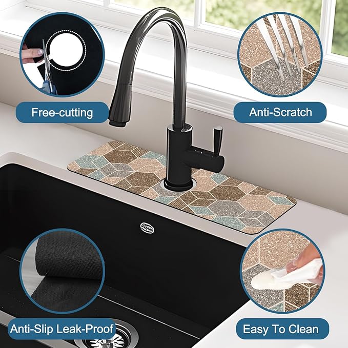 Geometry Blocks Sink Splash Guard Glitter Geometry Faucet Absorbing Mat Fast - Image 4