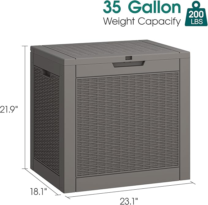 Outdoor Storage Box, Resin Deck Boxes Indoor and outdoor, Waterproof Storage Box Lockable Lid (Grey, 35 Gallon) - Image 2