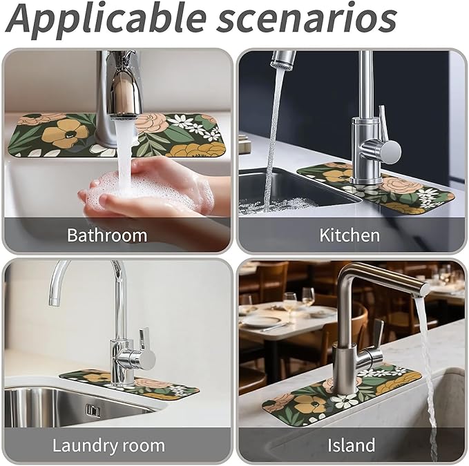 Kitchen Sink Splash Guard，Vintage Large Floral Faucet Mat Sink Gadgets-Super - Image 7