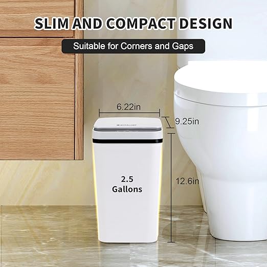 3 Pack Bathroom Trash Can with Lid, 2.5 Gallon Small Slim Trashcan, Automatic - Image 2