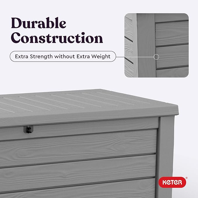 Keter Westwood 150 Gallon Resin Large Outdoor Storage Box for Patio Furniture, Outdoor Cushions, Garden Tools and Pool Floats, Light Grey - Image 8