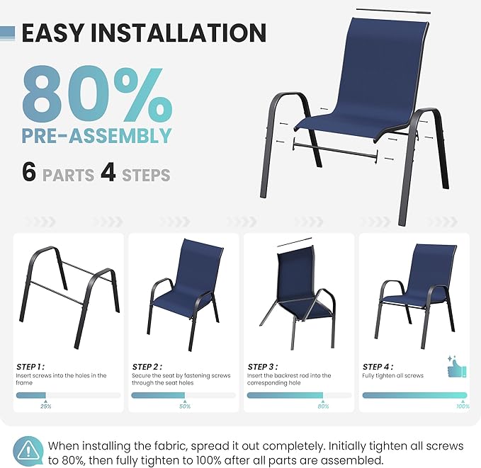 Patio Table and Chairs Set - 3 Piece Outdoor Stackable Dinging Chairs for All Weather,Breathable Garden Furniture for Deck Garden Backyard (Navy Blue) - Image 7