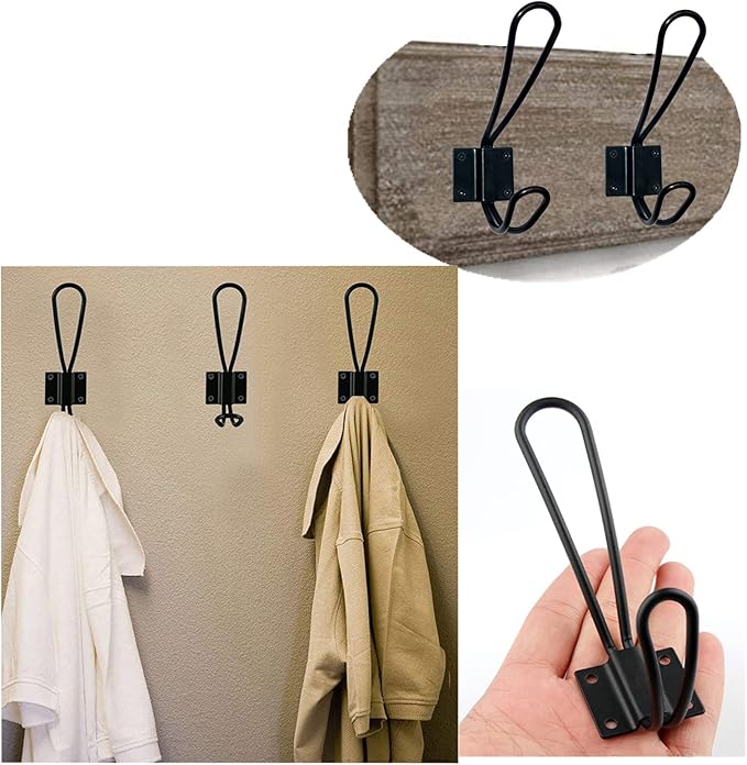 YMAISS 5 Packs of Rustic Heavy Duty Double Coat Hooks, Vintage Wall Mounted - Image 6