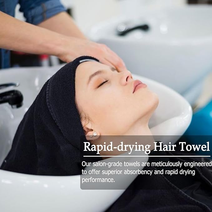 6 Pack Black Salon Towels, Super Soft and Absorbent Microfiber Hair Towel - Image 4
