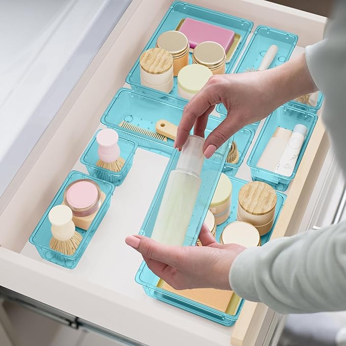 15 PCS Clear Plastic Drawer Organizer Set, 4-Size Acrylic Drawer Storage Trays - Image 2