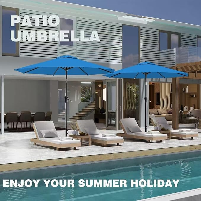 AreShark 9 FT Patio Umbrella for Outdoor, Outdoor Table Umbrella with Push Button Tilt and Crank, Outdoor Patio Umbrellas with 8 Sturdy Ribs for Market, Garden, Pool (Royal Blue) - Image 8