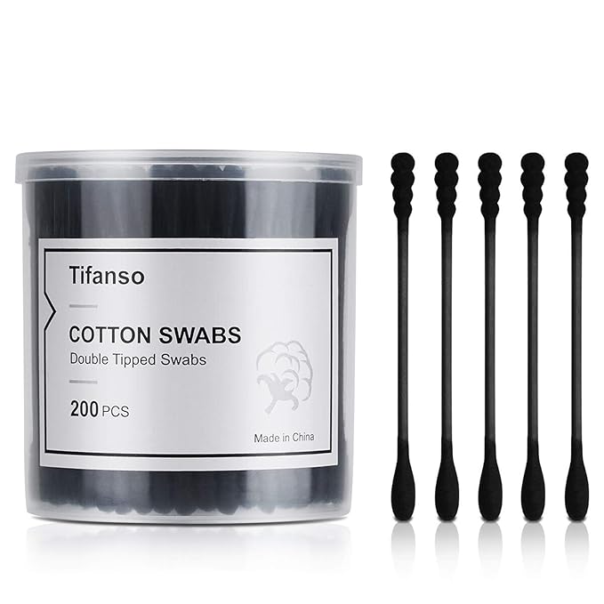 tifanso 200 Count Black Cotton Swabs, Natural Black Double Tipped Cotton Buds by tifanso