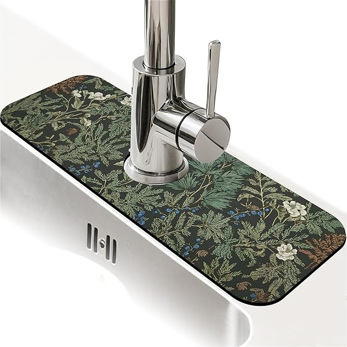 Kitchen Sink Splash Guard，Dark green forest Faucet Mat Sink Gadgets-Super by ZHUZHISHAN