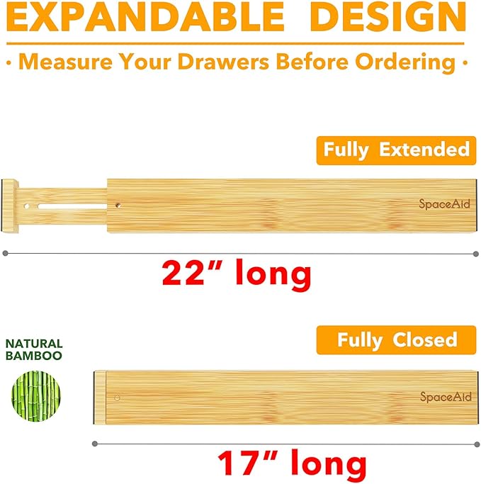 SpaceAid 4 Pack Bamboo Drawer Dividers - Image 3