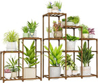 Bamworld 2 Sets Plant Stands Indoor Tall Shelves Outdoor for Multiple Flowers 10 Pots Wooden Rack for Living Room Balcony Garden by Bamworld