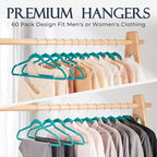 HOUSE DAY Mint Green Velvet Hangers 60 Pack, Non Slip Clothes Felt Hanger Heavy - Image 8
