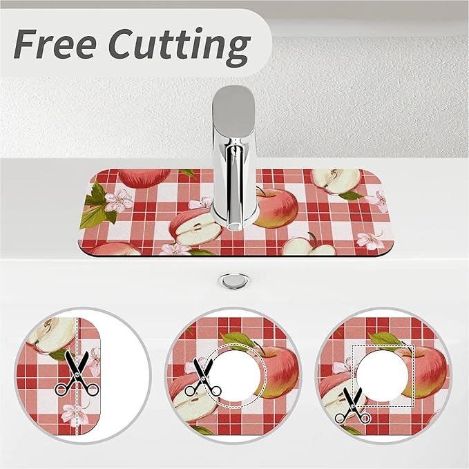 Kitchen Sink Splash Guard，Apple-on a checkered Faucet Mat Sink Gadgets-Super - Image 5