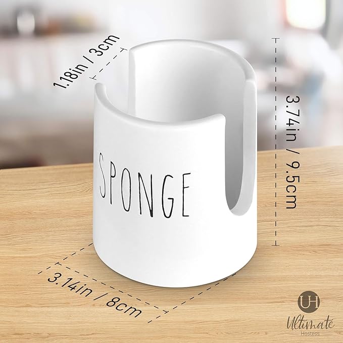 Ceramic Sponge Holder for Kitchen Sink – White Sink Caddy Organizer – Farmhouse - Image 4