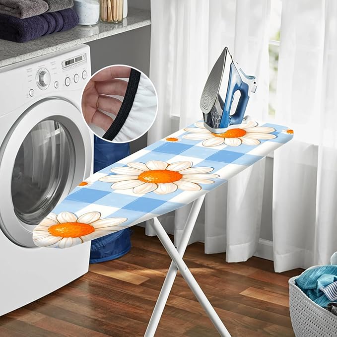 Nuxovilar Blue Gingham with Large Daisies Ironing Board Cover, This Cover Fits - Image 6