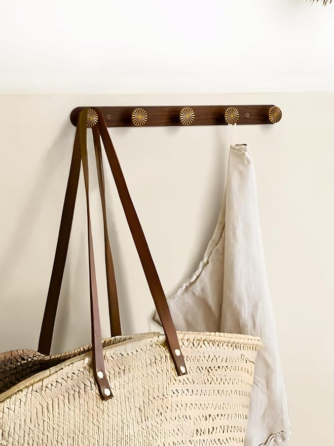 1 Pack Coat Rack Wall Mounted Antique Brass Wood Towel Hooks - Image 5