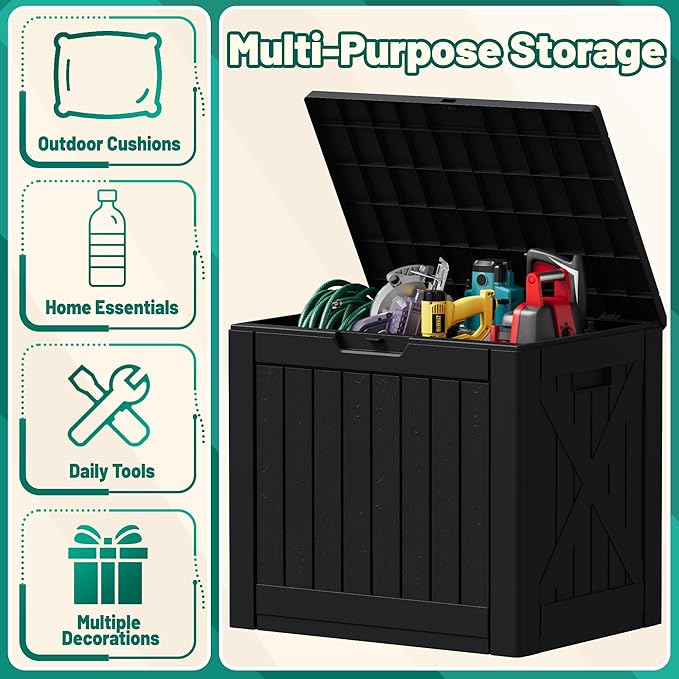 Devoko 40 Gallon Deck Box Outdoor Storage Box Waterproof for Patio, Large Outdoor Storage Bench Lockable for Outside (Black, 40 Gallon) - Image 4
