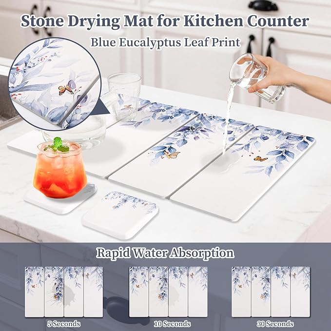 Large Stone Dish Drying Mat for Kitchen Counter, Foldable Diatomaceous Earth - Image 3