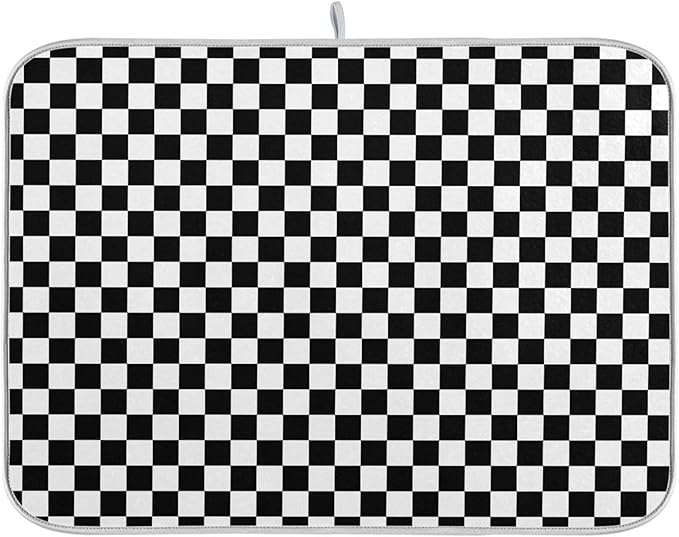 Black White Checkered Pattern Dish Drying Mat by BOENLE-WELCOMEYOURCOMING