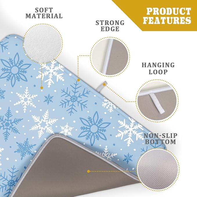 Winter Dish Drying Mat for Kitchen Counter 18x24 Blue White Snowflake Holiday - Image 4