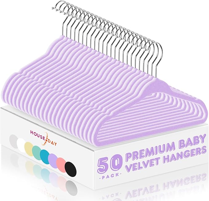 HOUSE DAY 11 Inch Velvet Baby Hangers 50 Pack Lt-Purple, Premium Kids Hangers by HOUSEDAY