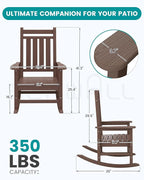 SERWALL Oversized Outdoor Rocking Chair Set of 4, HDPE Rocker for Adults, Patio Rocking Chairs for Porch, Brown - Image 3